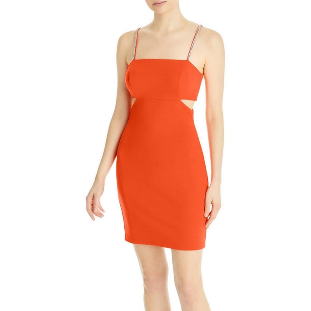 AQUA EMBELLISHED CUT-OUT COCKTAIL AND PARTY DRESS